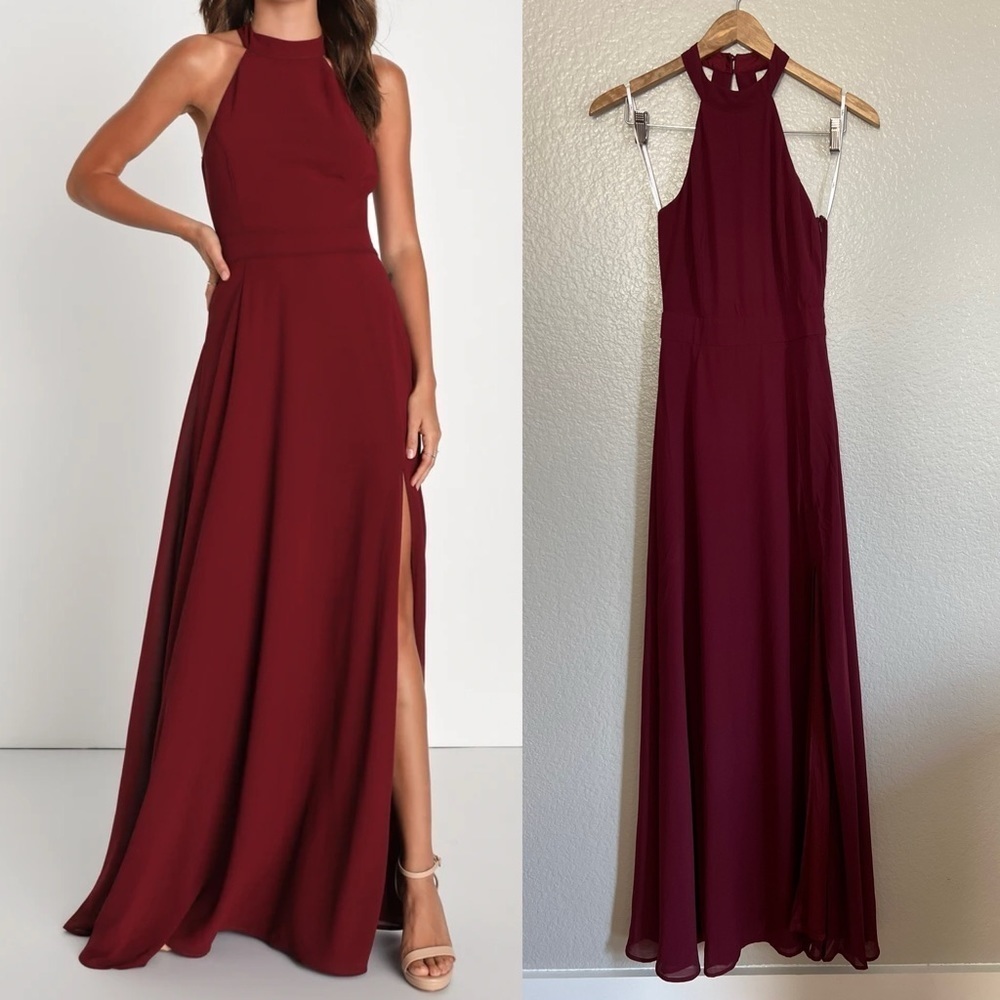 Elegant Burgundy Halter Maxi Dress